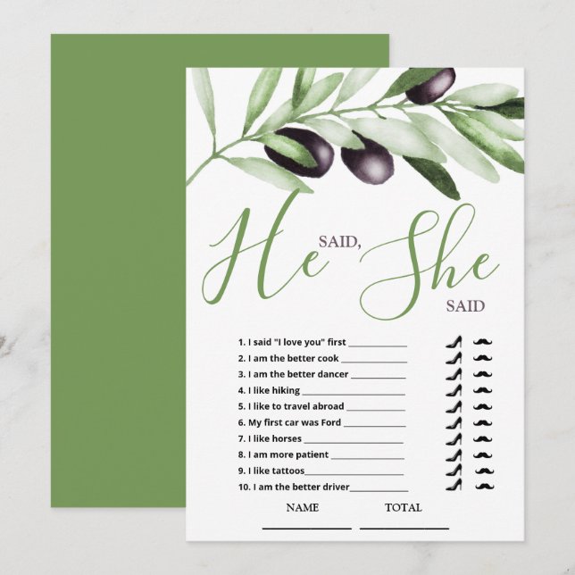 Il a dit qu'elle dit Olive Branches carte de Fête  (Devant / Derrière)