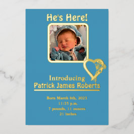 Il est ici Foil & Photo Faire-part de naissance