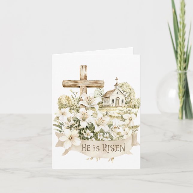 Il est ressuscité | Croix avec la carte de Pâques  (Devant)