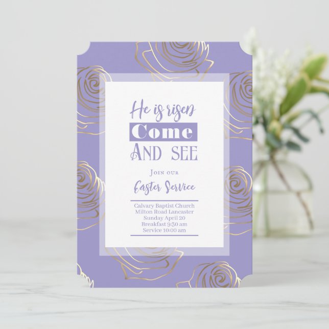 Il Est Ressuscité Purple Pâques Invitation Card (Debout devant)
