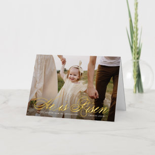 Il est Risen Gold Foil Script Photo Carte Pâques
