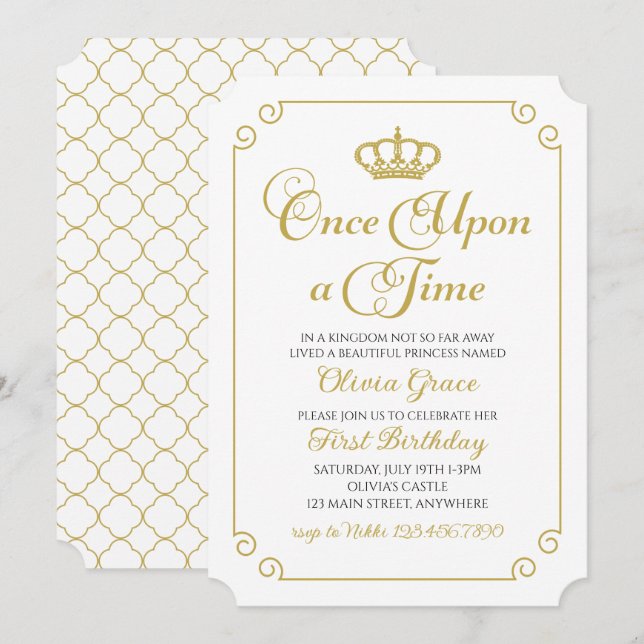 Il était une fois Gold Princess Invitation anniver (Devant / Derrière)