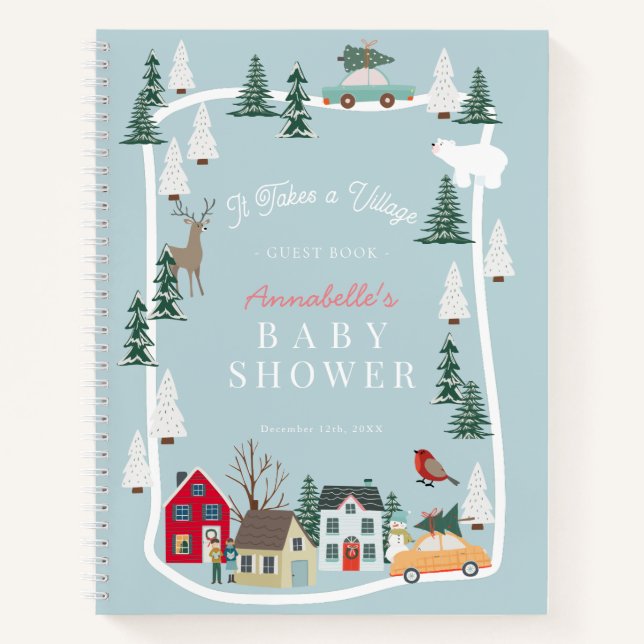Il Faut Un Baby shower Bleu Village Livre D'Hôtes (Devant)