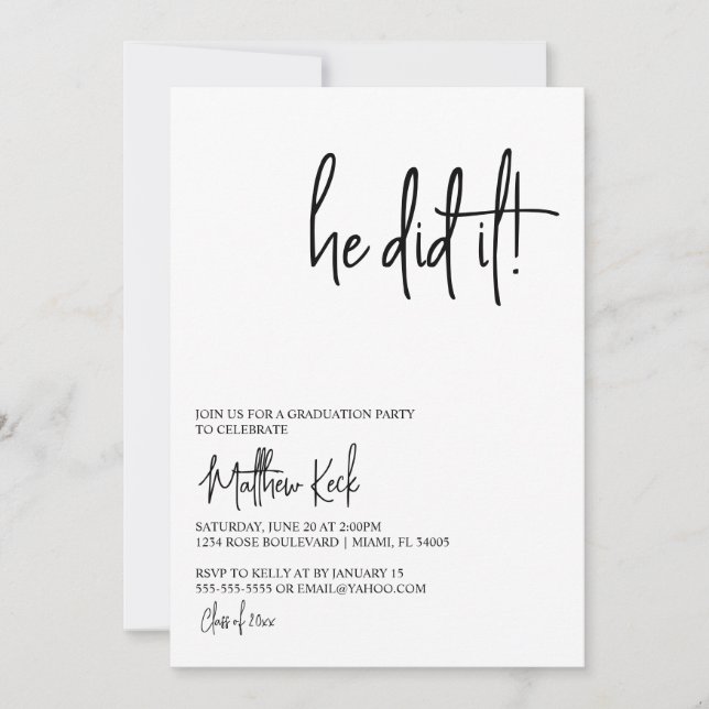 Il L'A Fait Moderne Graduation Party Invitation (Devant)