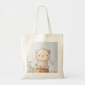 Il y a un sac bon marché avec un mignon chiot
