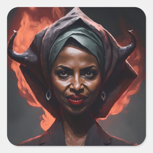 Ilan Omar zeigt ihre bösen Hörner Quadratischer Aufkleber (Vorderseite)