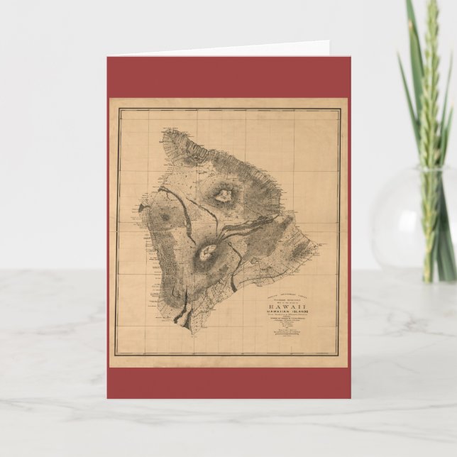 Île d'Hawaï, 1886, carte hawaïenne vintage (Devant)