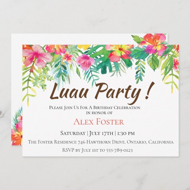 Île Luau Anniversaire Fête Invitation (Devant / Derrière)