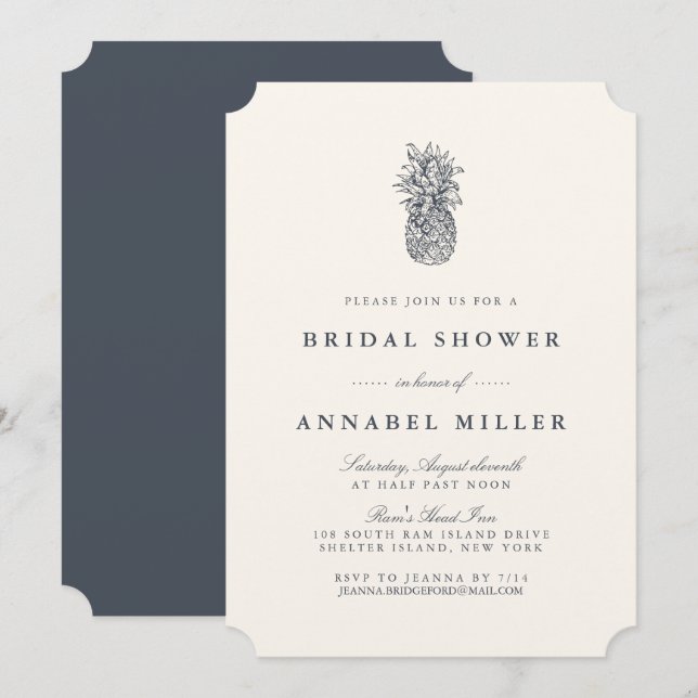 Île Vintage ananas douche nuptiale Invitation (Devant / Derrière)
