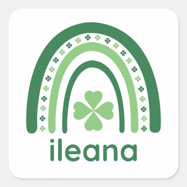 Ileana Name Clover Boho Rainbow Quadratischer Aufkleber (Vorderseite)