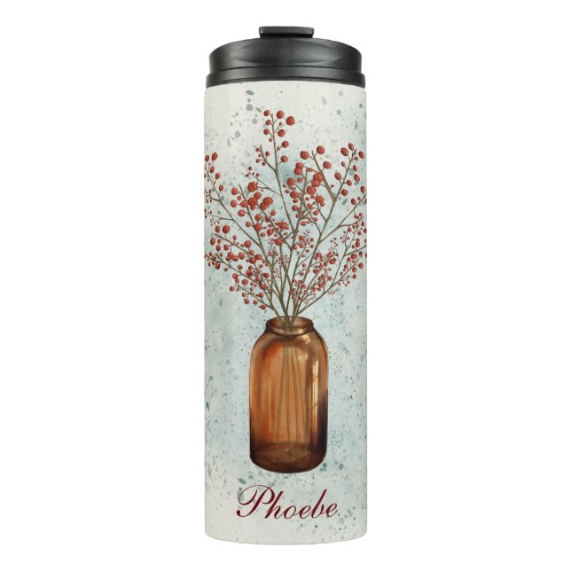 Ilex Berries in einer Vase Thermal Tumbler Thermosbecher (Vorderseite)