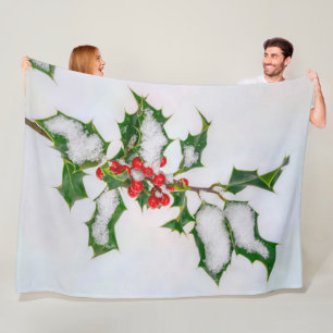 Ilex Red Christmas Holly Berries im Winter Snow — Fleecedecke