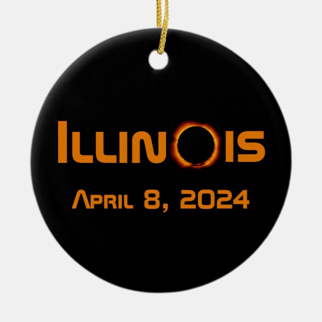 Illinois 2024 Gesamtsolares Eclipse Keramik Ornament (Vorne)
