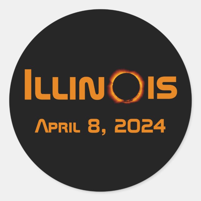 Illinois 2024 Gesamtsolares Eclipse Runder Aufkleber (Vorderseite)