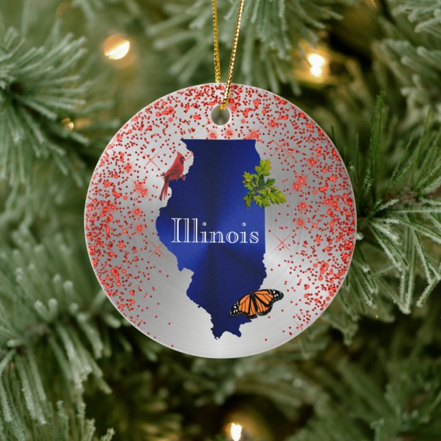 Illinois Blue Kardinal Monarch Oak Leaf Keramik Ornament (Baum)