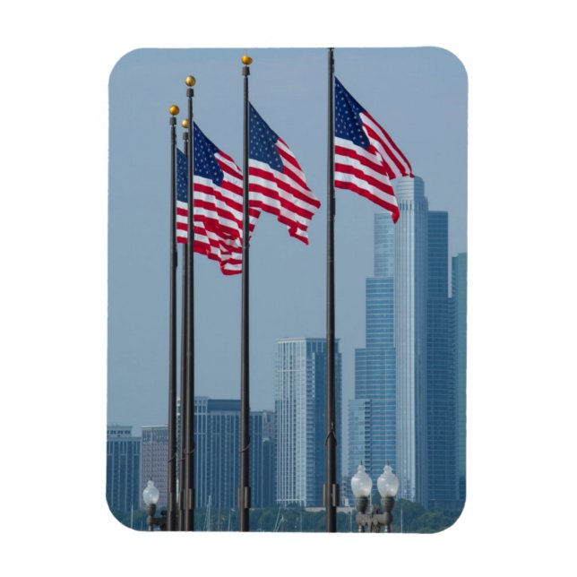 Illinois, Chicago Marinepier, US-Flaggen Magnet (Vertikal)