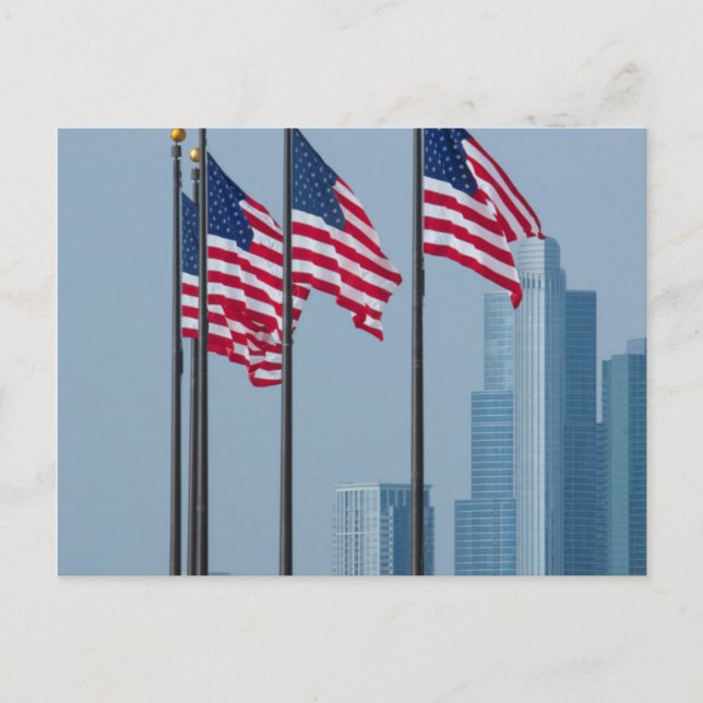 Illinois, Chicago Marinepier, US-Flaggen Postkarte (Vorderseite)