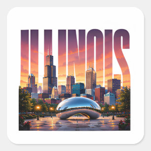 Illinois Chicago Skyline Lakefront Stadt Abenteuer Quadratischer Aufkleber