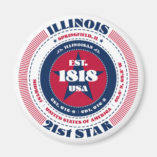 Illinois Circle Typografy Souvenir Magnet