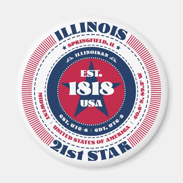 Illinois Circle Typografy Souvenir Magnet (Vorne)