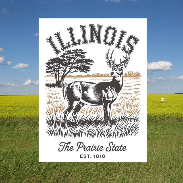 Illinois Der Staat der Prärie Est. 1818 Hirschreis Postkarte (Illinois The Prairie State Est. 1818 Deer Travel Postcard
)
