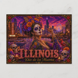 Illinois Día de los Muertos Retro Postkarte