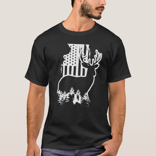 Illinois Elk Junting Staat Map US Flag Patriotic H T-Shirt (Vorderseite)