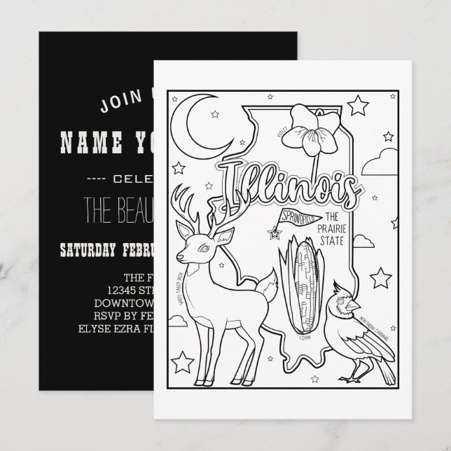 Illinois Farbkollage Einladung (Vorne/Hinten)