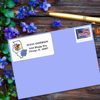 Illinois Flag & Blume Common Blue Violet Custom Adressaufkleber