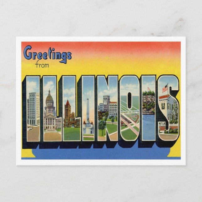 Illinois Grüße von US-Staaten Postkarte (Vorderseite)
