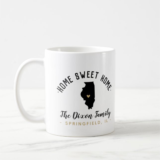 Illinois Home Sweet Home Famille Monogramme Mug (Gauche)