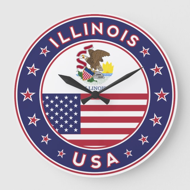 Illinois, Illinois-T - Shirt, Illinois-Aufkleber, Große Wanduhr (Vorderseite)