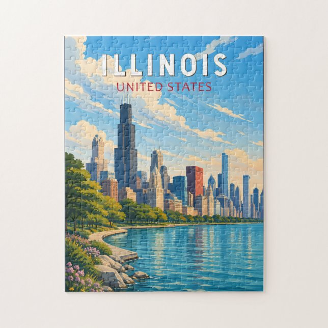Illinois Illustration Reise Kunst Vintage (Vertikal)
