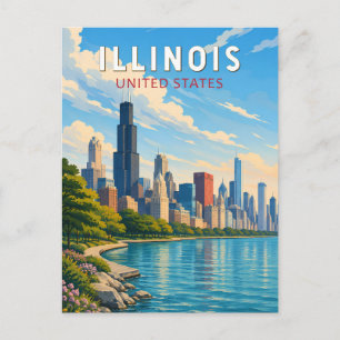 Illinois Illustration Reise Kunst Vintage Postkarte