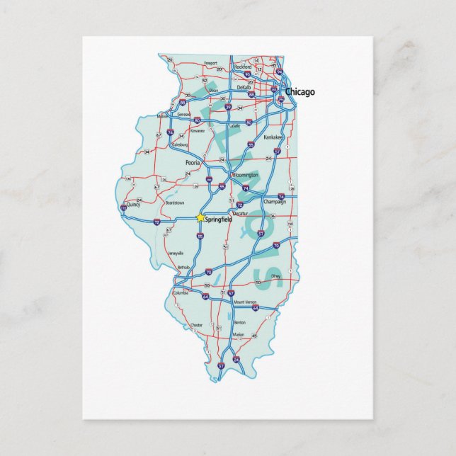 Illinois Interstate Map Postcard Postkarte (Vorderseite)