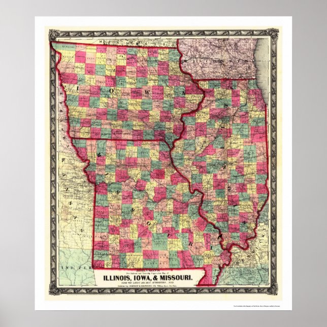Illinois Iowa Missouri Bahn Karte 1859 Poster (Vorne)