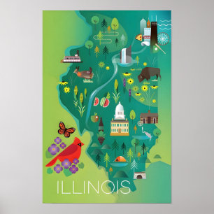 Illinois-Karten-Druck Poster