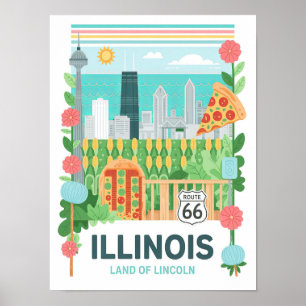 Illinois Land of Lincoln USA Sommer Reise Poster