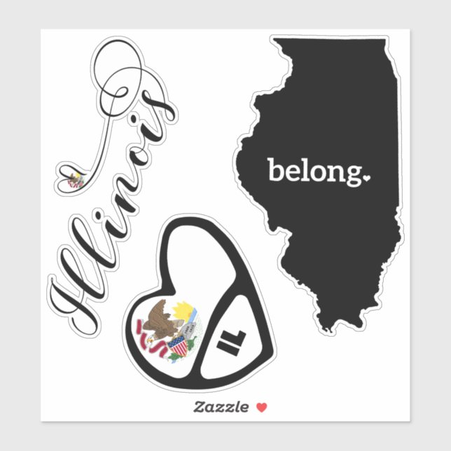 Illinois Liebe, 3 Designs, Die Stickers schneiden Aufkleber (Blatt)