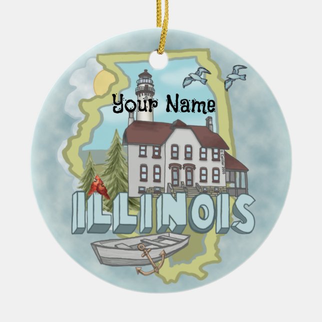 Illinois Lighthouse individuelle Name Keramik Ornament (Vorne)