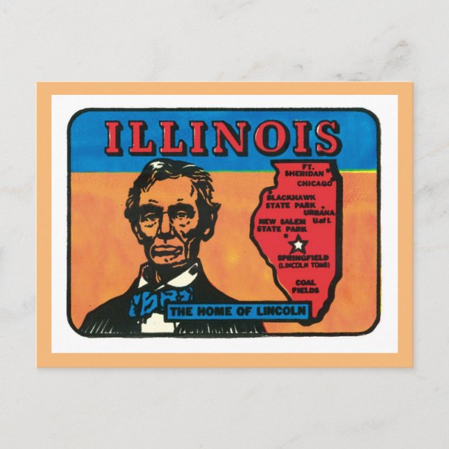 Illinois Lincoln Präsident Vintager Staat  Postkarte (Vorderseite)