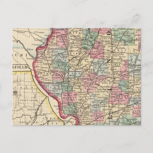 Illinois Map von Mitchell Postkarte (Vorderseite)