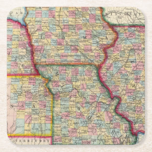Illinois, Missouri, Iowa, Nebraska und Kansas Rechteckiger Pappuntersetzer