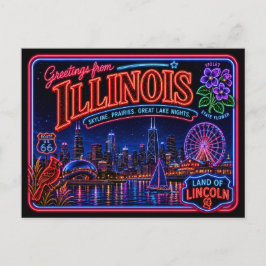 Illinois Neon State Retro Vintage Postkarte