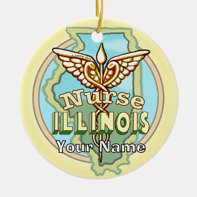 Illinois Nurse Caduceus  Keramik Ornament (Vorne)