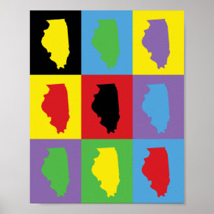Illinois Pop Art Mehrfarbiger Stolz auf den Bundes Poster