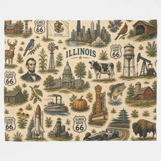 Illinois Route 66 gemütliche Skyline Fleecedecke (Vorderseite (Horizontal))