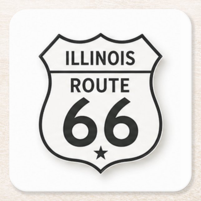 Illinois Route 66 Retro Weißer Schild Untersetzer (Vorderseite)