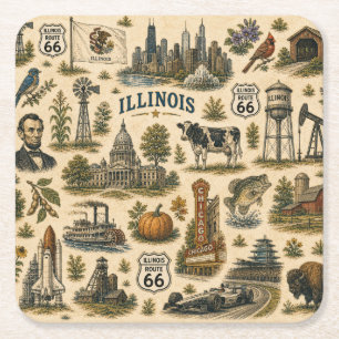 Illinois Route 66 Skyline Sips Rechteckiger Pappuntersetzer