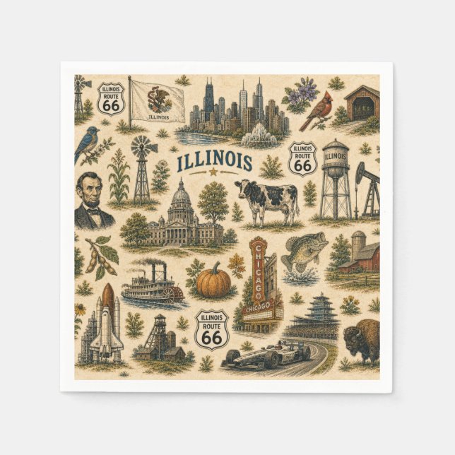 Illinois Route 66 Tisch Skyline Serviette (Vorderseite)